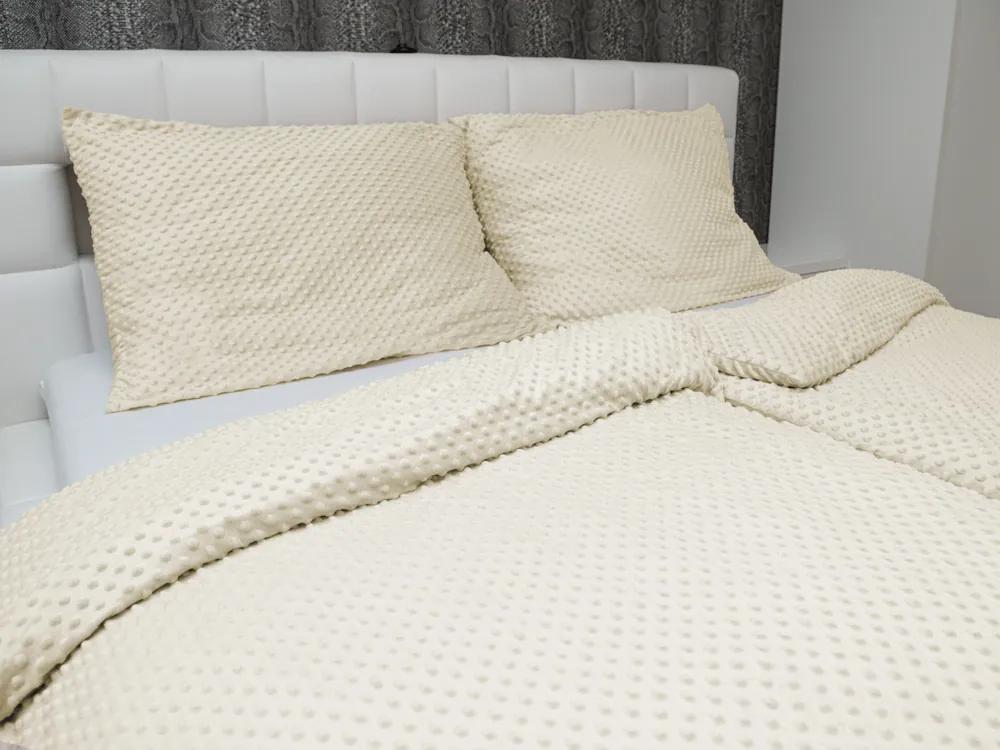 Biante Hrejivé posteľné obliečky Minky 3D bodky MKP-014 Krémové Predĺžené 140x220 a 70x90 cm