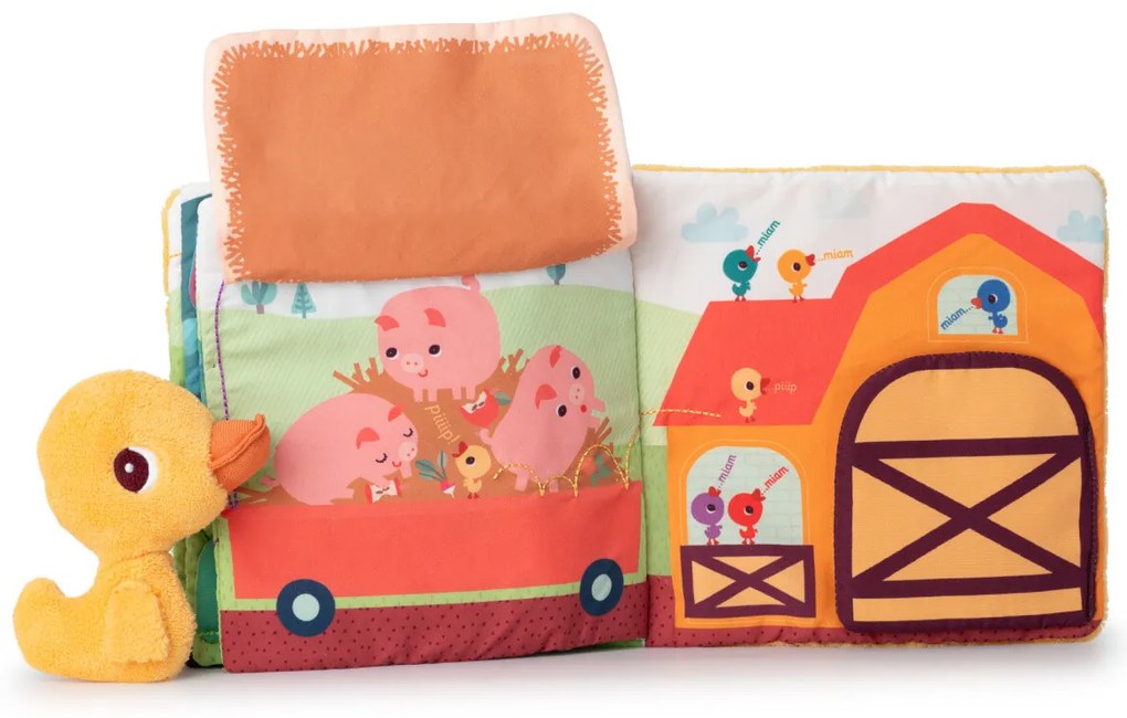 Lilliputiens - textilná knižka - Káčer Gaspard na farme