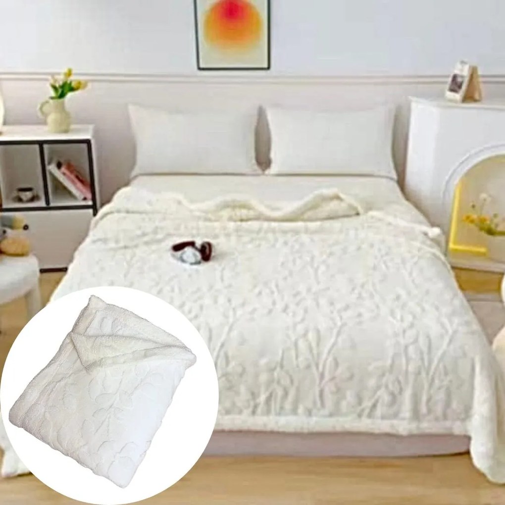 Deka Flower luxury baranková z mikroplyšu biela 200x230cm TiaHome