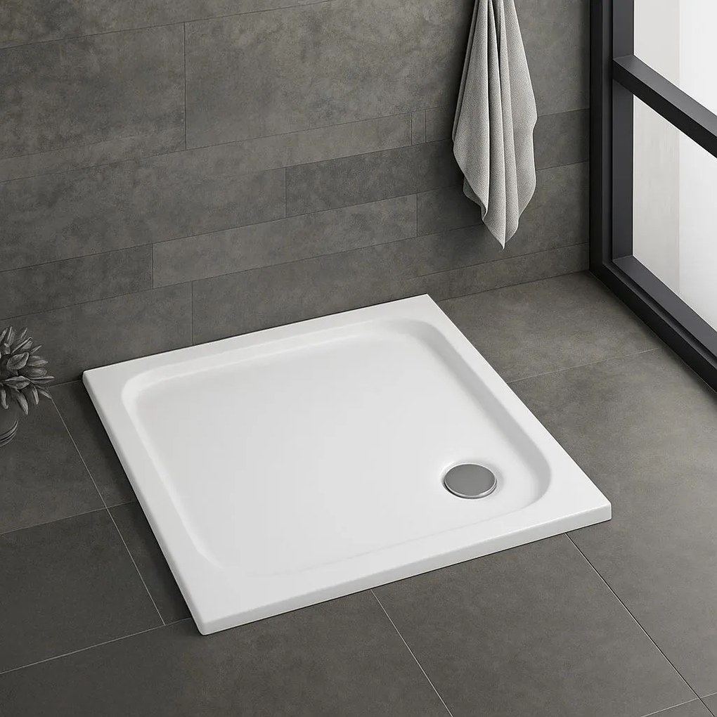 Štvorcová akrylátová sprchová vanička REA BELMOND 90x90 cm biela, krytka - chróm