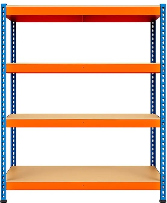 Akcia 5x Regál 180x160x50 cm profesionálny 4-policový, nosnosť 1200 kg - modro-oranžový