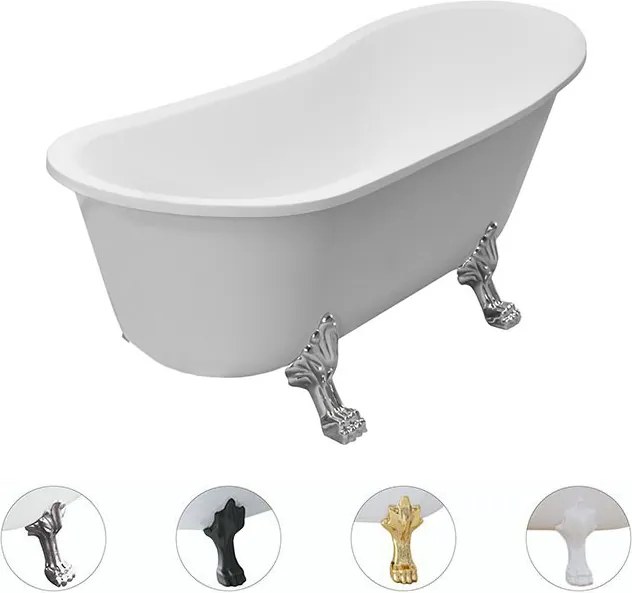 Besco Akrylátová voľne stojaca vaňa Olaya Glam S 160x68 bez prepadu BESCO-Typ výpuste: Click-Clack bez prepadu, čierna matná, BESCO-Nôžky: Zlatá