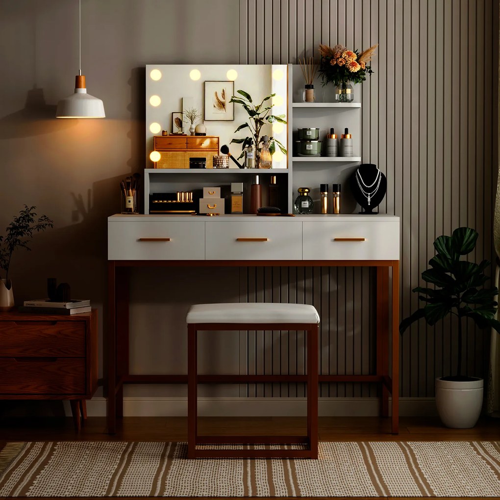 Toaletný stolík ELARA s LED osvetlením biely