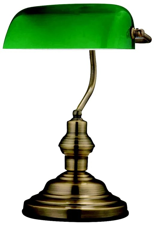 GLOBO Stolná lampa v bankovom štýle ANTIQUE, starožitná mosadz, zelená