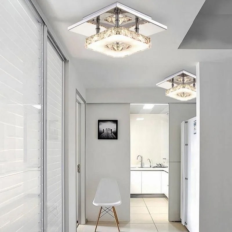 Toolight - Krištáľová hranatá stropná lampa Glamour 8W, teplé svetlo, APP405-C, chrómová, OSW-65003