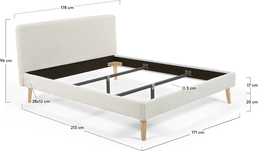 Svetlosivá dvojlôžková posteľ Kave Home Lydia, 160 x 200 cm