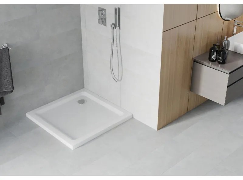 Mexen SLIM - Štvorcová sprchová vanička 70x70x5cm + chrómový sifón, chrómový biela, 40107070