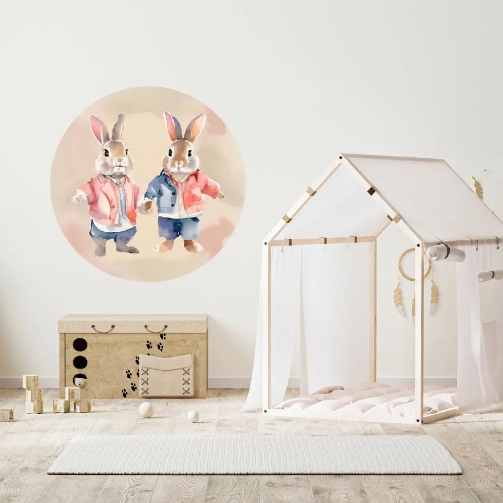 PIPPER. Kruhová samolepka na stenu "Zajace" Veľkosť: 100 cm