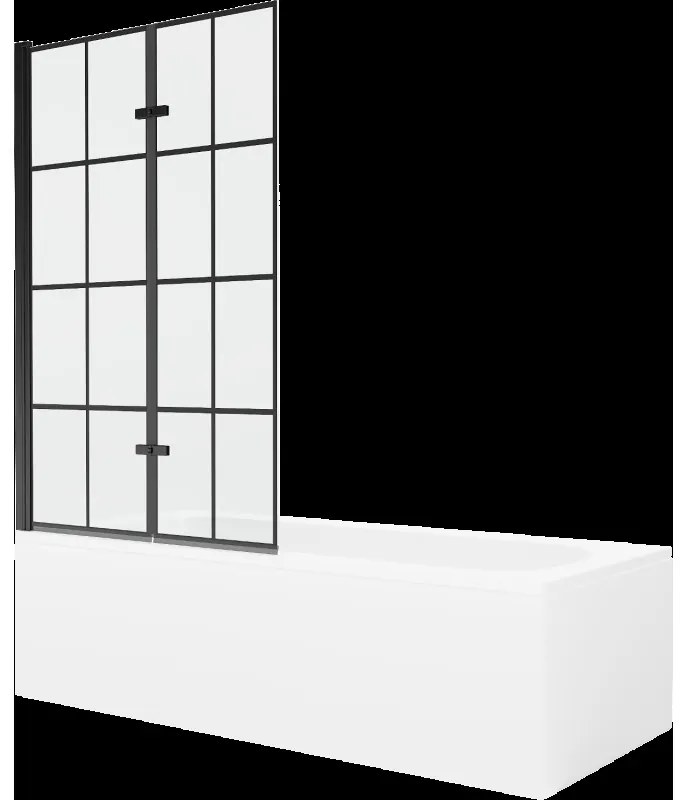 Mexen Vega obdĺžniková vaňa 170 x 70 cm s obkladom a 2-krídlovou zástenou 100 cm, Čierny vzor - 550117077X9210027077