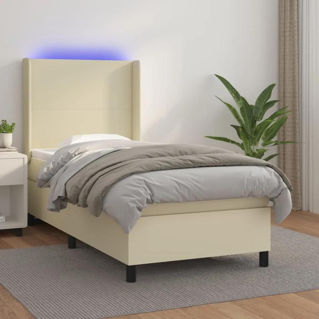 Boxspring posteľ s matracom a LED krémová 100x200 cm umelá koža 3139249