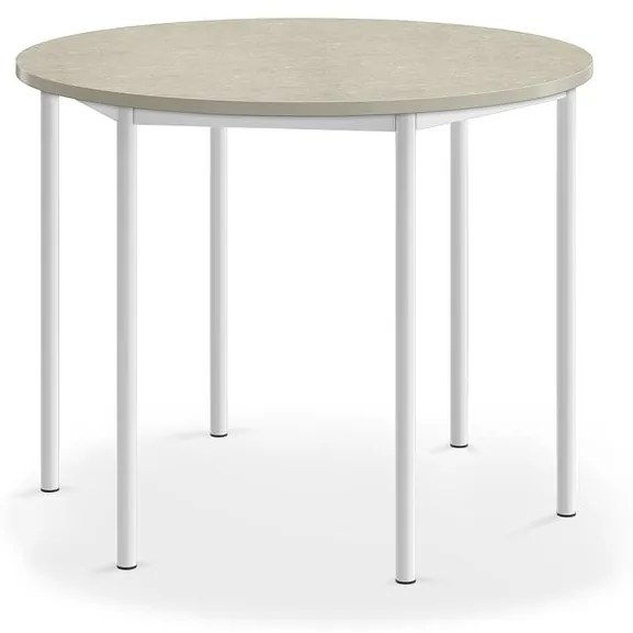 Stôl SONITUS, kruh, Ø1200x900 mm, linoleum - svetlošedá, biela