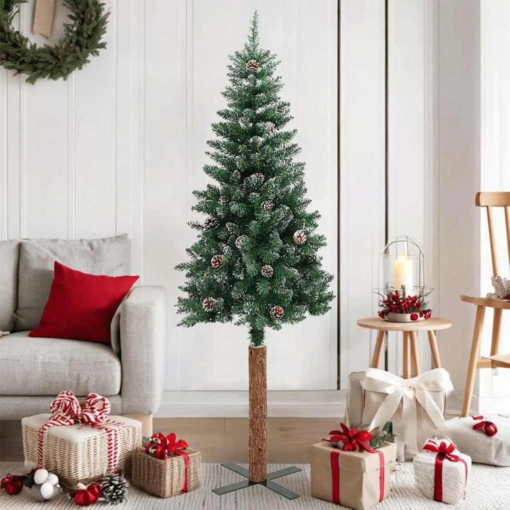 Úzky vianočný stromček, pravé drevo a biely sneh, zelený 150 cm 320960