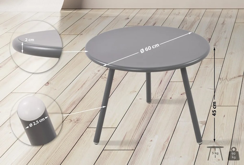 Konferenčný stolík Minot - v45 x Ø60 cm - Tmavo sivá