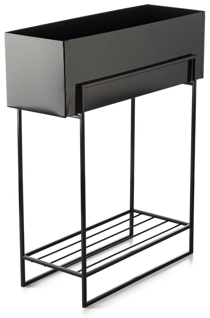 KOVOVÝ KVETINÁČ SO STOJANOM RECT 72X23X60 CM ČIERNA
