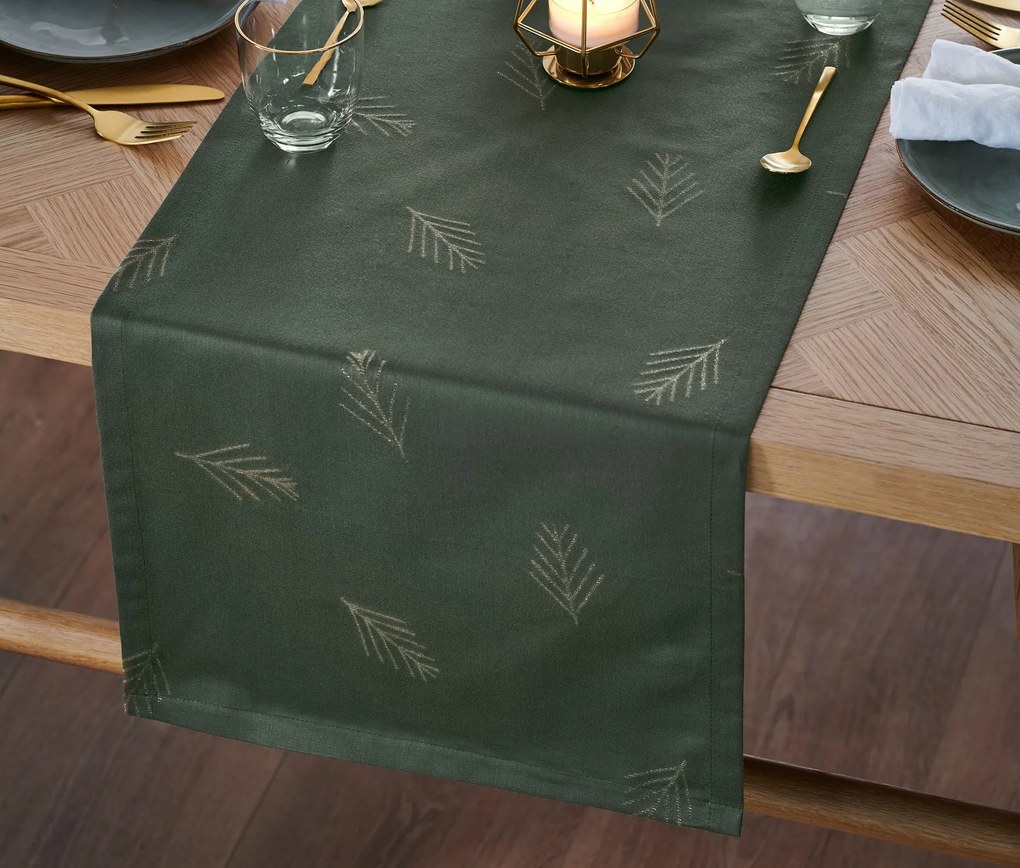 Žakárový behúň na stôl, zelený