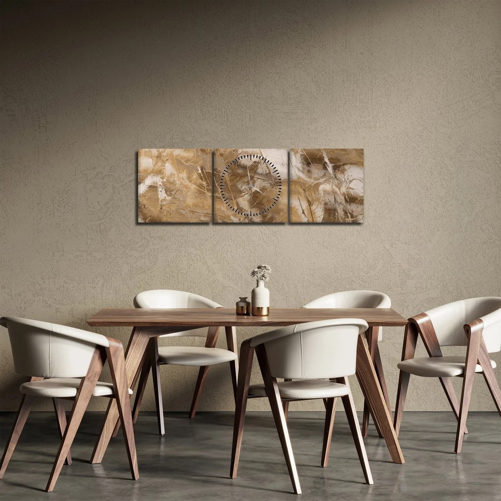 Obraz - Hnedá abstrakcia (s hodinami) (90x30 cm)