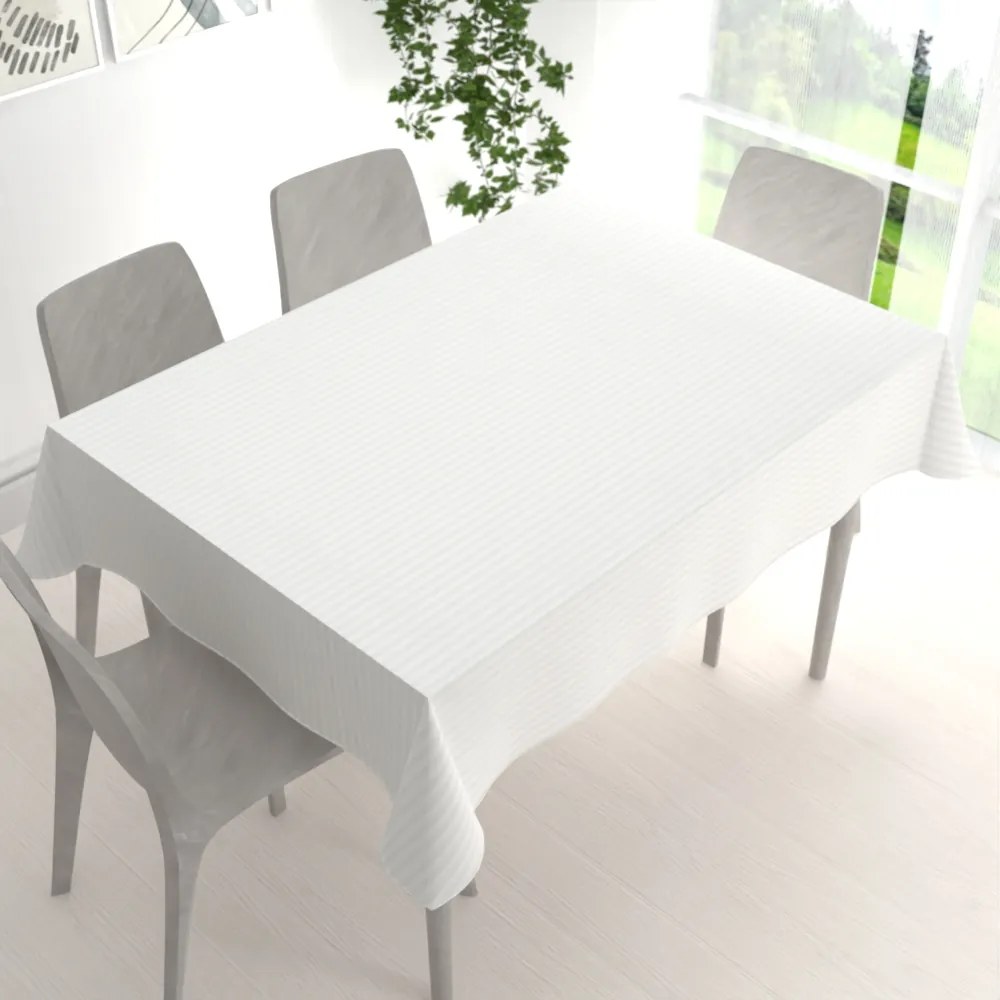 Biante Damaškový obdĺžnikový obrus Atlas Grádl DM-010 Biely - pásiky 1 cm 50x100 cm