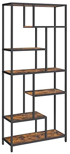 Regál na knihy, industriálny, 6 políc, 180x80x30cm