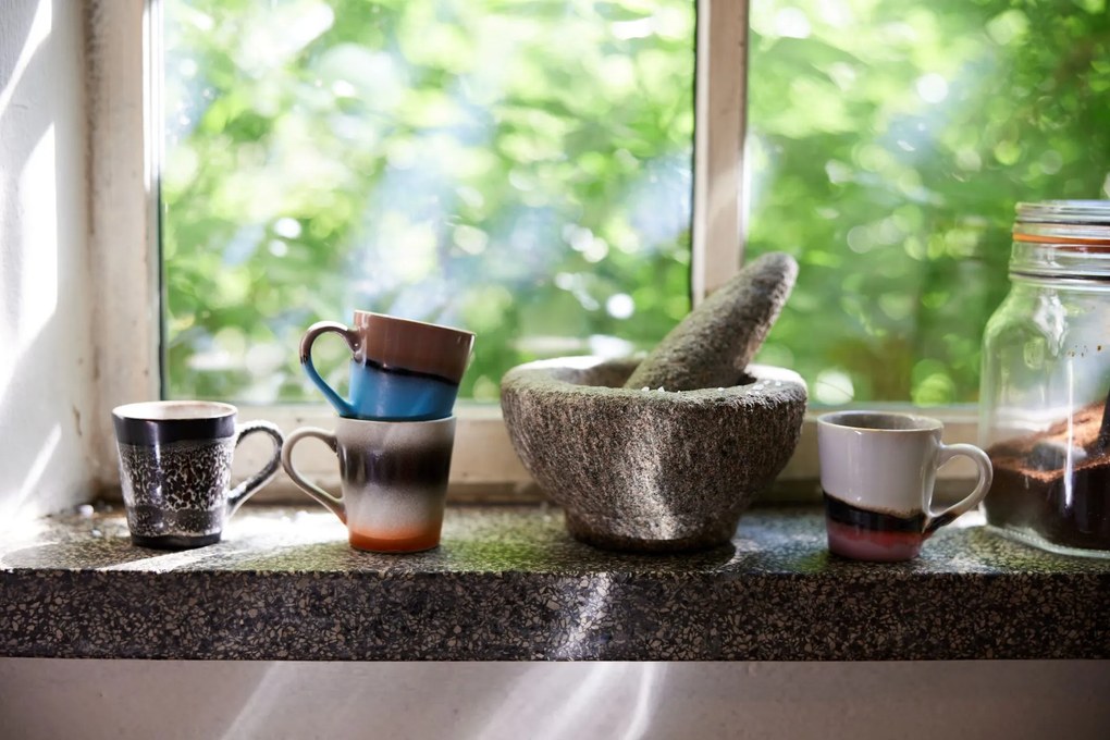 HK living Kameninový hrnček na espresso 70's Funky 80 ml – set 4 ks