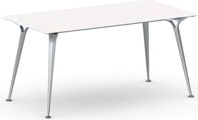 Rokovací kancelársky stôl PRIMO ALFA, 160x80 cm, sivostrieborná podnož, biela