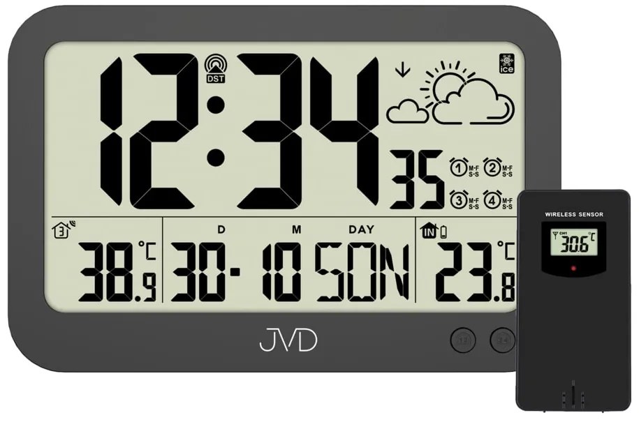 Digitálne rádiom riadené hodiny JVD RB3565.1, čierne