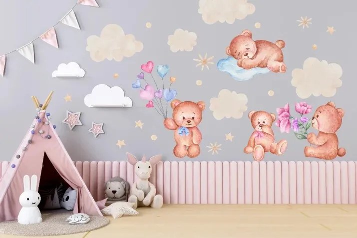 Nálepka na stenu pre deti krajina medvedíkov 100 x 200 cm