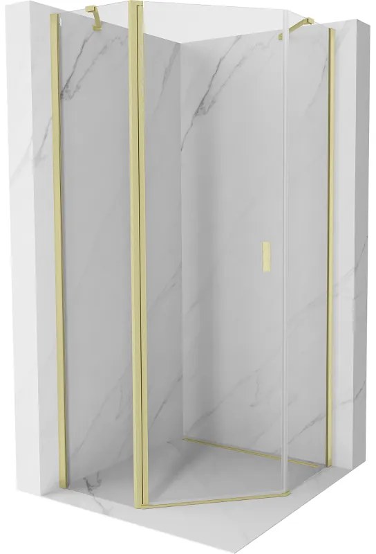 Mexen Mist, päťuholníkový sprchový kút výklopný 100 x 100 cm, číre sklo, zlatý matný profil, 8A8-100-100-55-00