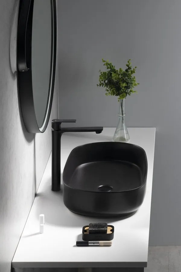 Sapho Sapho, INFINITY OVAL keramické umývadlo na dosku, 55x36 cm, matna čierna, 10NF65055-2N