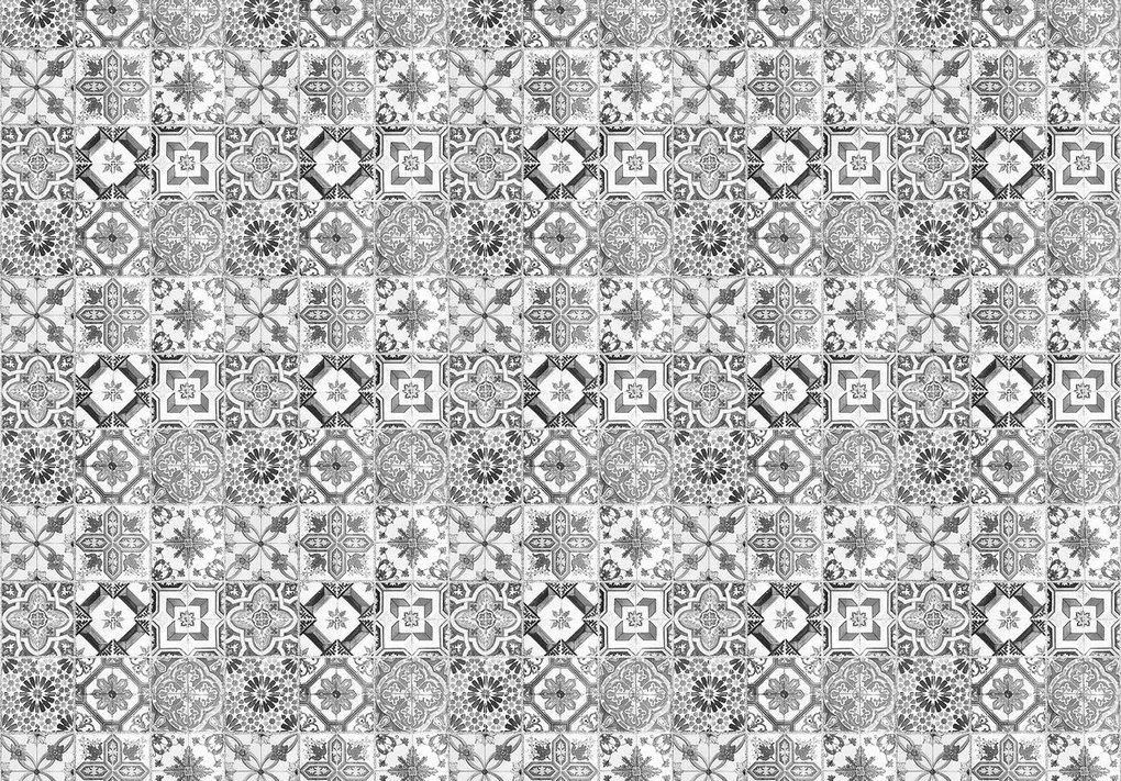 Fototapeta - Čierne a biele dlaždice (254x184 cm)