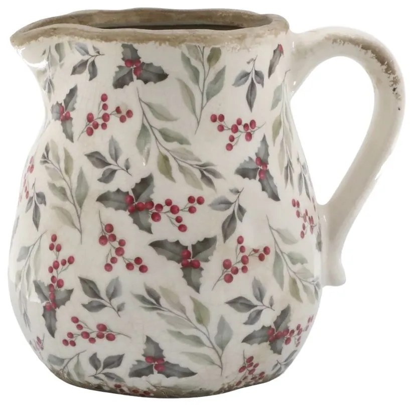 Béžový baňatý keramický džbán s cezmínou Holly - 13*16*15,5 cm