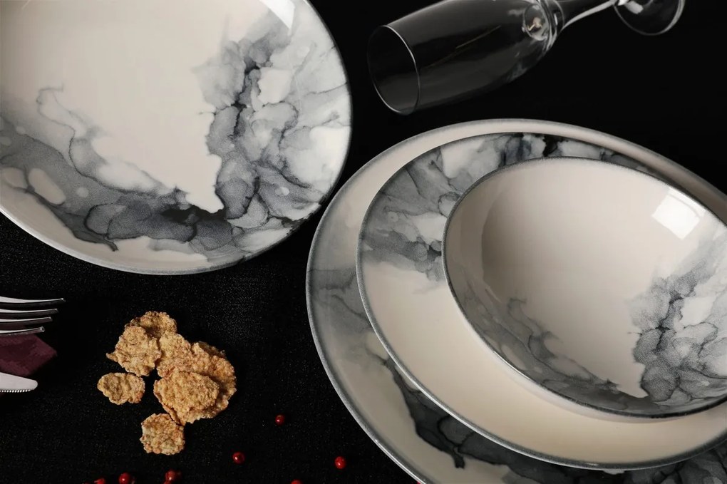 Porcelánová jídelní sada 24 ks talířů Shadow bílá/černá