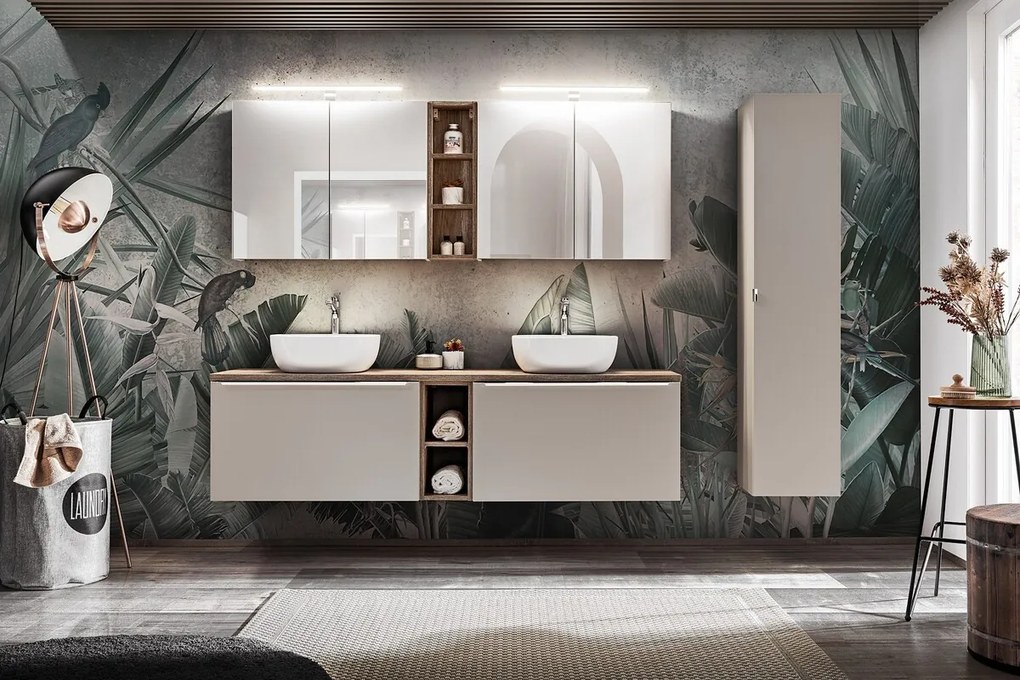 Závesná kúpeľňová skrinka so zrkadlom Santa Fe 84-80-A-2D sivohnedá