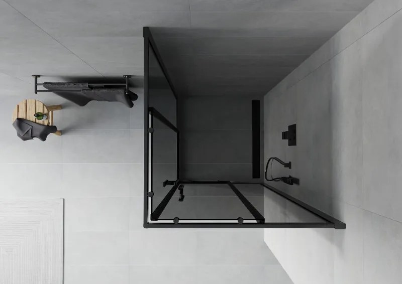 Mexen Rio, štvorcový sprchovací kút s posuvnými dverami 80(dvere) x 80(dvere) x 190 cm, 6mm šedé sklo, čierny profil, 860-080-080-70-40