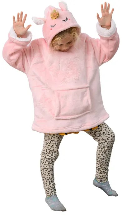 Detská mikinová deka s rukávmi a kapucňou HOODIE UNICORN ružová