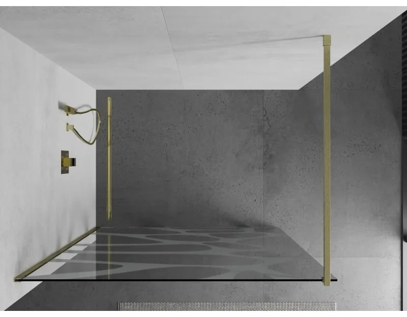 Mexen Kioto, sprchová zástena Walk-In 90 x 200 cm, 8mm číre sklo biely vzor, zlatý matný profil, 800-090-101-55-97