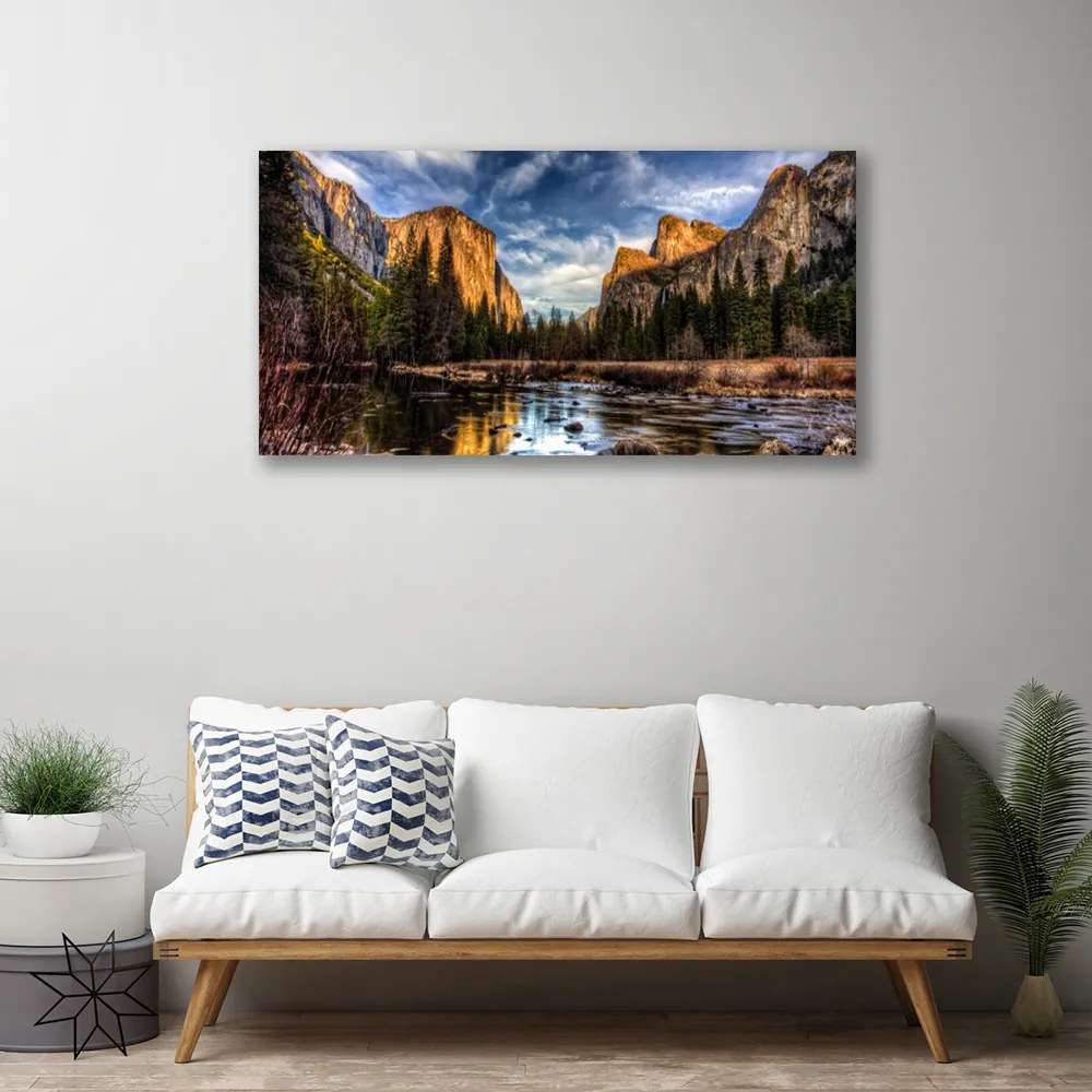 Obraz na plátne Hora les jazero príroda 120x60 cm