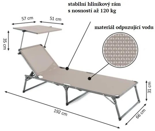 Divero 77409 Skladacie ležadlo so strieškou, XXL, sivé