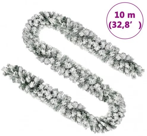 vidaXL Vianočná girlanda s LED a snehom zelená 10 m PVC-
