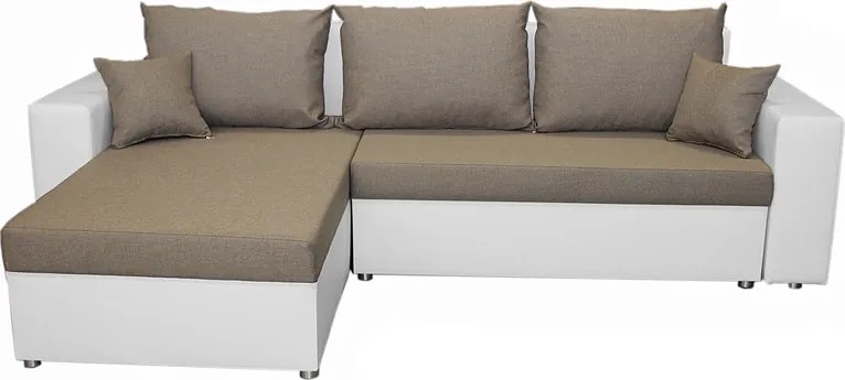 Rohová sedacia súprava Samba II, biela ekokoža/béžová látka