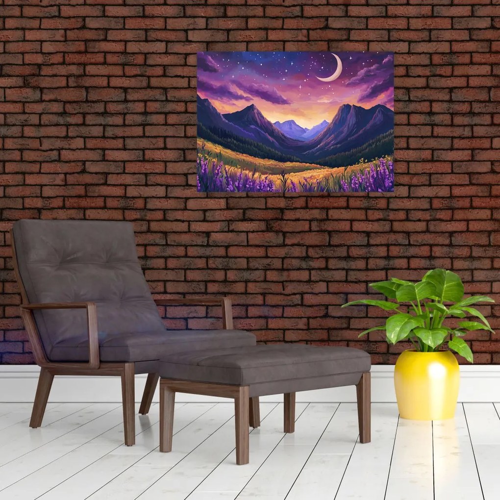 Sklenený obraz - Fialová krajina (70x50 cm)