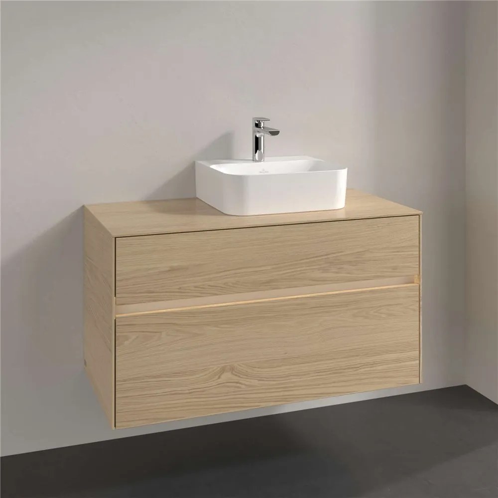 VILLEROY &amp; BOCH Collaro závesná skrinka pod umývadlo na dosku (umývadlo vpravo), 2 zásuvky, s LED osvetlením, 1000 x 500 x 548 mm, Nordic Oak, C096B0VJ