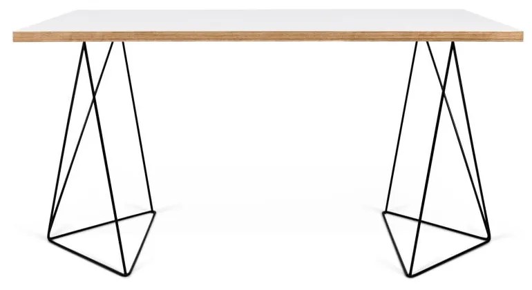 Biely pracovný stôl s čiernymi nohami TemaHome Flow, dĺžka 140 cm