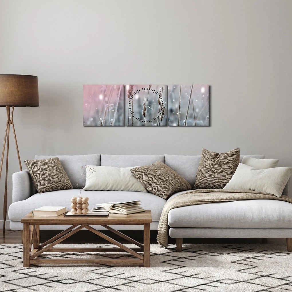 Obraz - Zimná krajina (s hodinami) (90x30 cm)