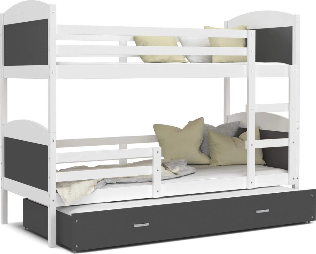 GL Poschodová posteľ s prístelkou Matúš 3 Farba: Sivá, Rozmer: 200x90