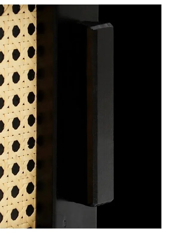 Čierna komoda z borovicového dreva s ratanovými dvierkami Støraa Jolene, šírka 90 cm