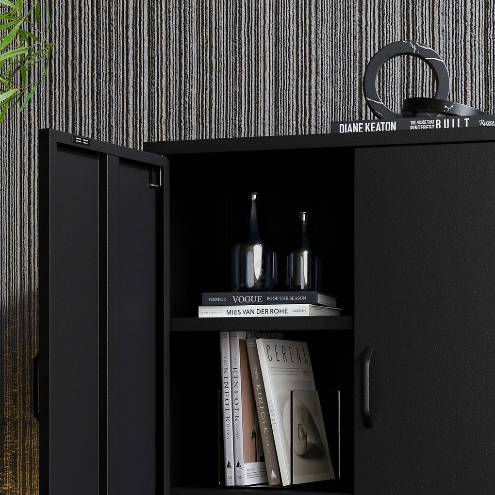 Čierna skrinka s policami na nožičkách kovová VITO Modern 800 x 1015 x 400 mm