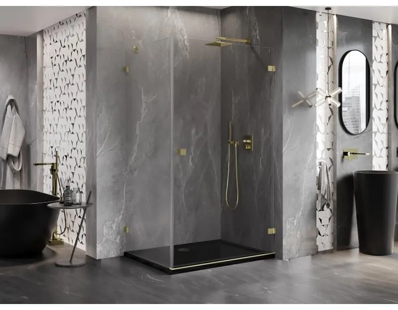 Mexen Lunar-B, pravostranný výklopný sprchový kút 85 x 70 cm, 8mm číre sklo, zlatý kartáčovaný - 832-085-070-55-00-P