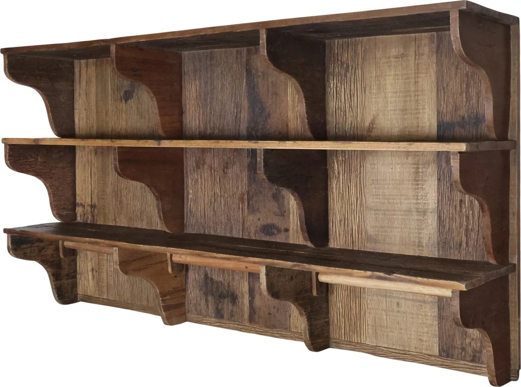 Hnedá nástenná polica Grimaud z recyklovaného dreva Nature – 180*30*90 cm