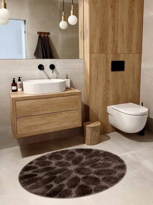 Kúpeľňový koberček SUPREME STONES kamienky, hnedý kruh