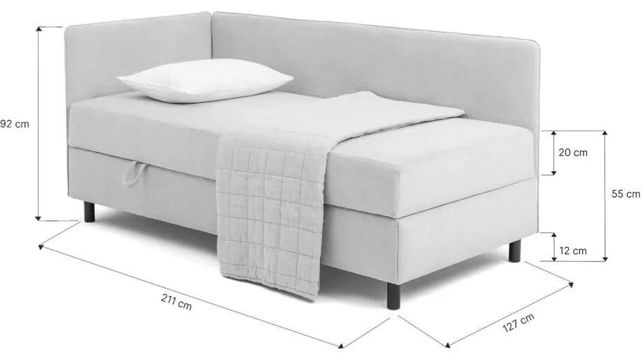 Sivá čalúnená jednolôžková posteľ s úložným priestorom s matracom 120x200 cm Avela – Bonami Selection